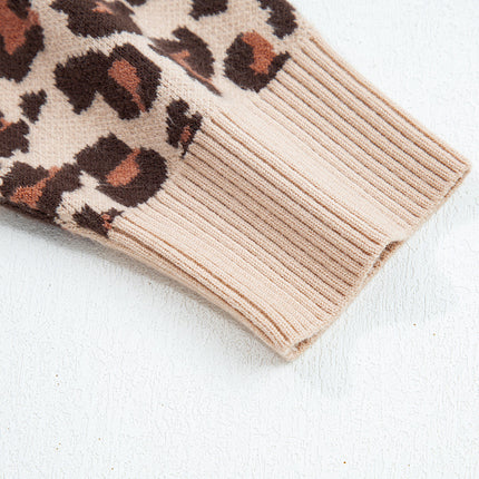 Khaki Leopard Print High Neck Shift Mini Sweater Dress - Femstylo