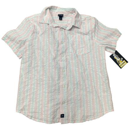 New Art Class Boys Medium Pastel Stripe Short Sleeve 100% Cotton Button Up Shirt