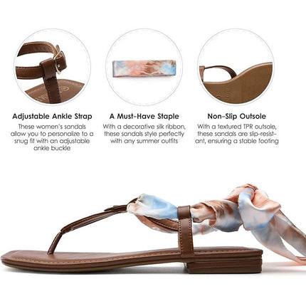 Dream Pairs Womens Size 8.5 Brown T Strap Sandal Flip Flop Square Toe Shoes