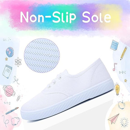 Girls Size 3.5 White Canvas Sneakers Lace Up Slip On Closed Round Toe Shoes