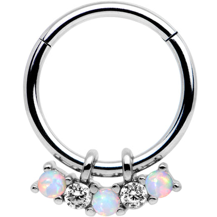 16G 3/8 White Synthetic Opal Dazzle Hinged Segment Ring