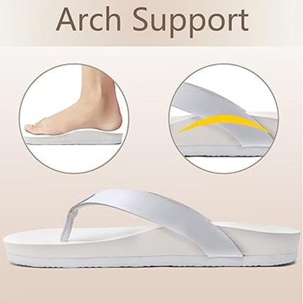 Oncai Womens Size 6 White Flip Flops Sandals Non Slip Arch Support Shoes