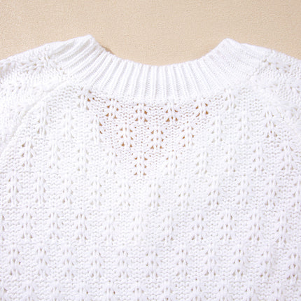 White Plain Knit Ribbed Edge V Neck Loose Sweater - Femstylo