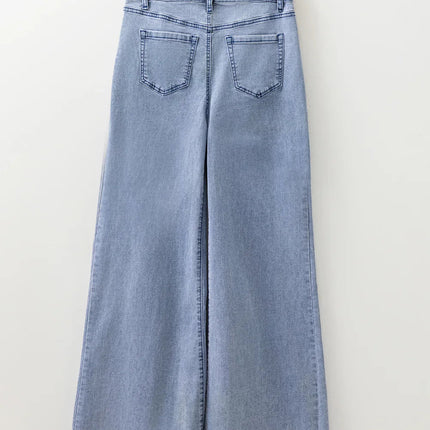 Beau Blue Button Zip High Waist Flared Hem Jeans