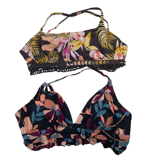 Lot of 2 New Kona Sol Xhilaration Womens D/DD Floral Swim Bikini Tops ONLY