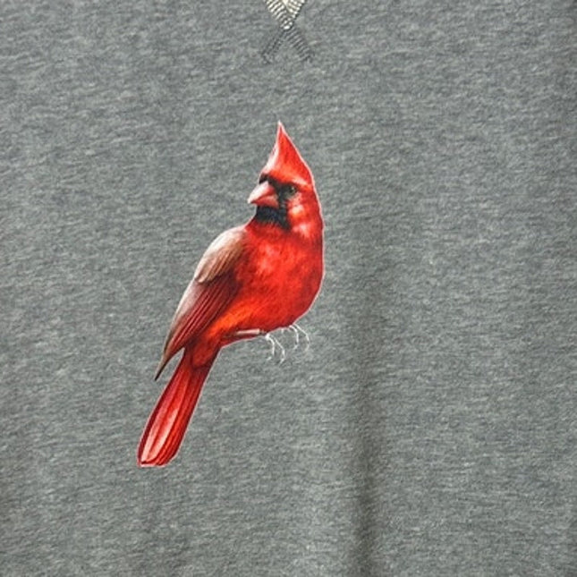 New Hand Printed Womens Small Red Cardinal Bird Long Sleeve Heathered Sweatshirt