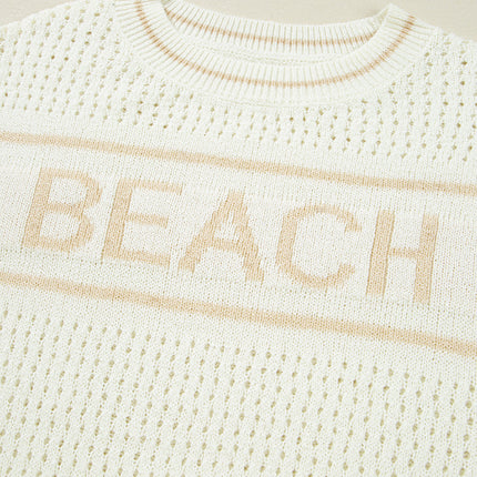 White BEACH Hollow Out Knitted Lightweight Dolman Sweater