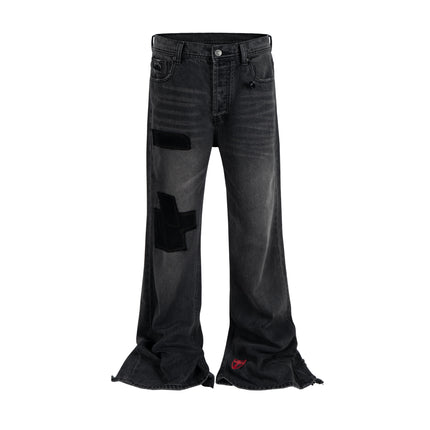 DARK PATCHWORK FLARE DENIM