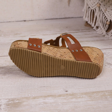 Sara Leather Wedge Platform Slippers