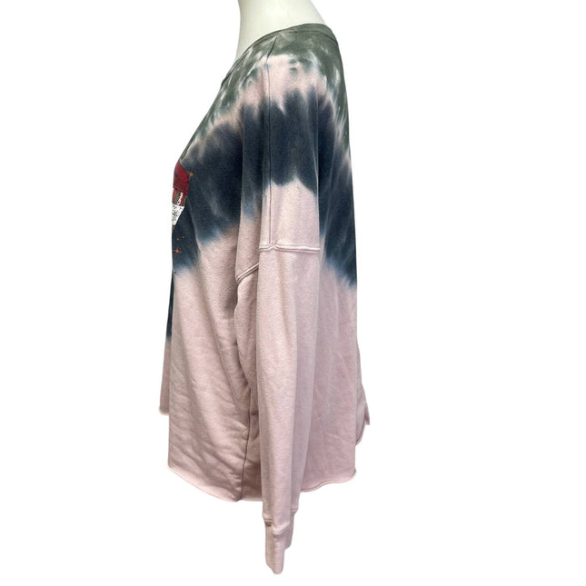 Upcycled Hand Printed XL Christmas Fa La La La Latte Long Slv Tie Dye Sweatshirt
