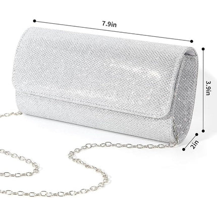 IovyoCoCo Womens Silver Glitter Magnetic Closure Chain Strap Handbag Clutch