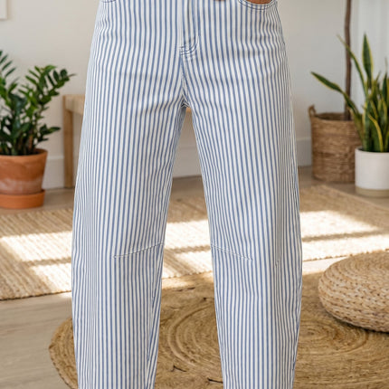 Icelynn Stripe Casual Barrel Jeans