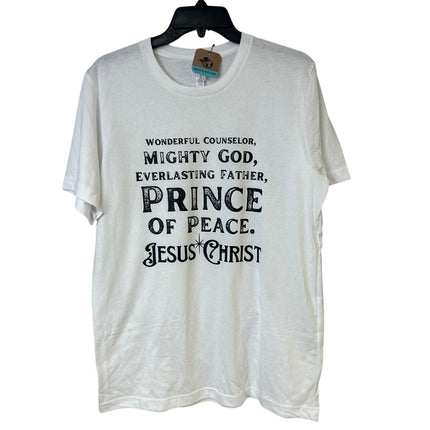 New Hand Printed Mens Large Wonderful Counselor Mighty God Jesus Christ T Shirt