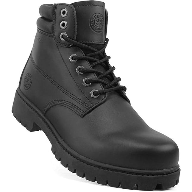 Jacata Mens Size 10 Black Faux Leather Work Lace Up Round Toe Rubber Sole Boots