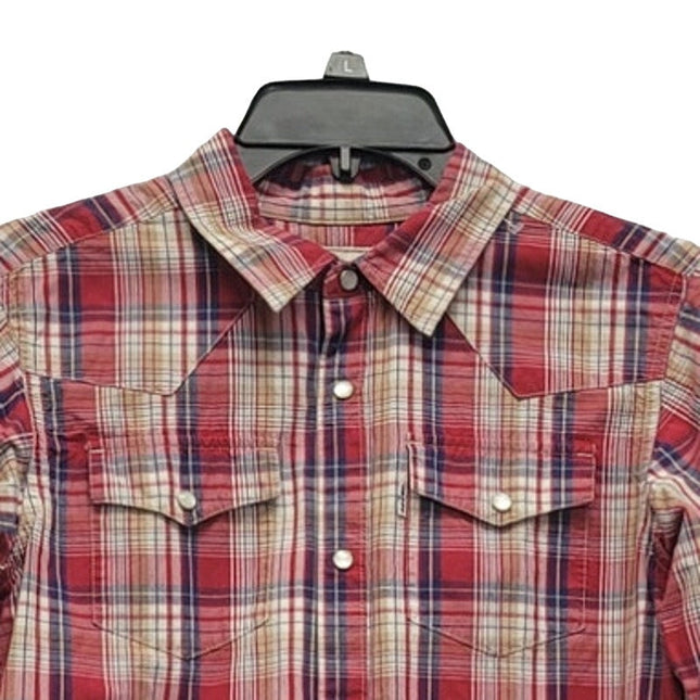 Levis Boys Large Long Sleeve Plaid Pearl Snap Up Shirt w Front Pockets