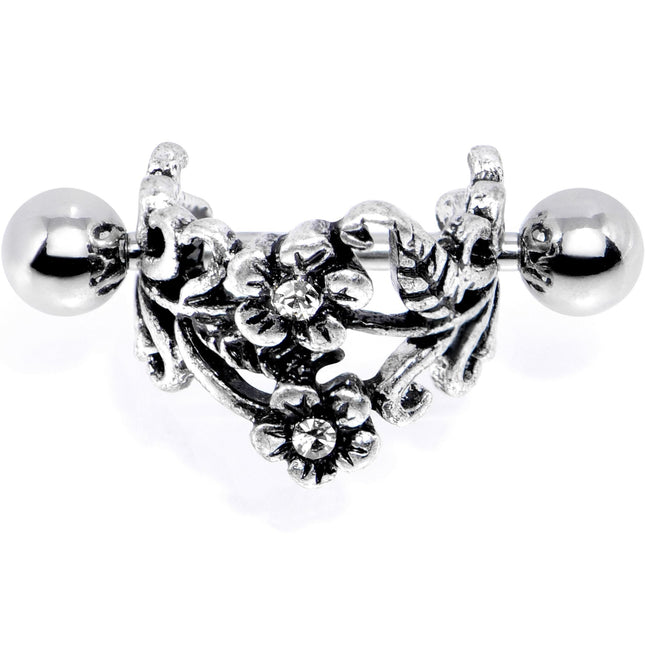 16G 1/2 Clear Gem Double Daisy Flower Cuff Cartilage Earring