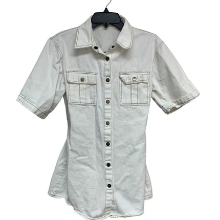 Petal & Pup Womens Size 4 White Hailey Short Sleeve Snap Up Denim Mini Dress