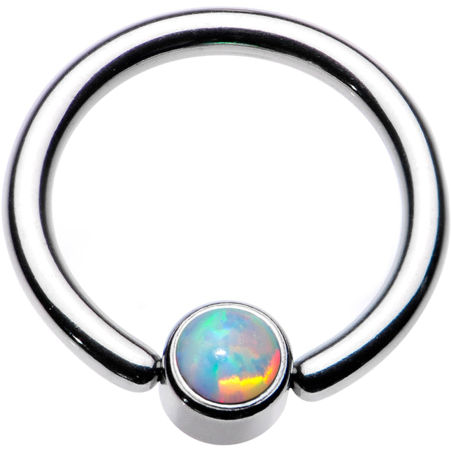 14G 3/8 White Faux Opal 4mm Disc BCR Captive Ring
