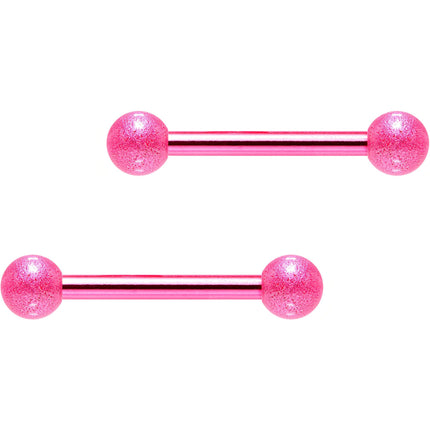 Pink Color PVD Sandblasted Barbell Nipple Ring Set