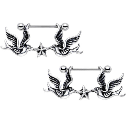 14G 7/8 Birds Nautical Star Dangle Nipple Shield Set