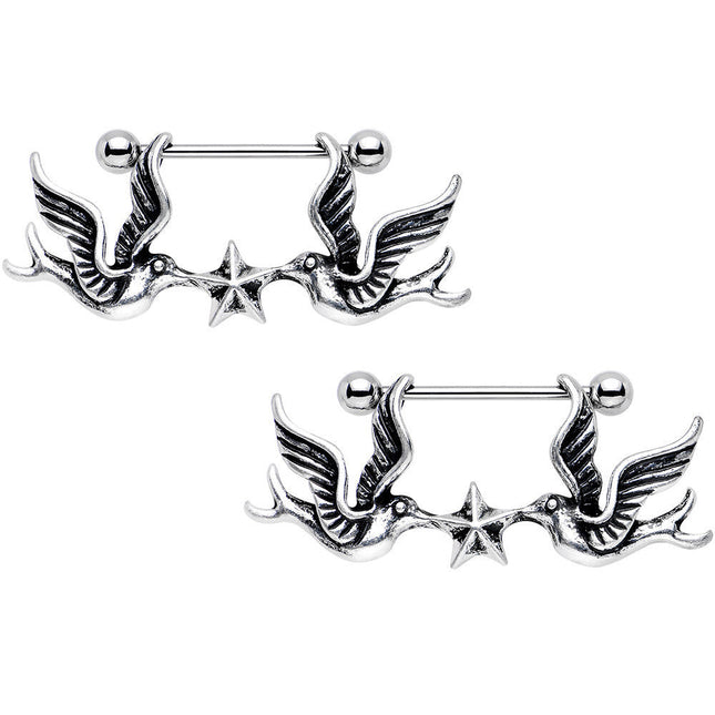 14G 7/8 Birds Nautical Star Dangle Nipple Shield Set