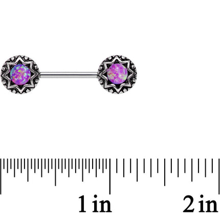 14G 5/8 Pink Synthetic Opal Lotus Flower Nipple Barbell Set