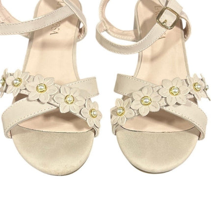 Laurmosa Girls Size 4 Pinky Tan Open Toe 1" Heel Wedding Fancy Sandal Shoes