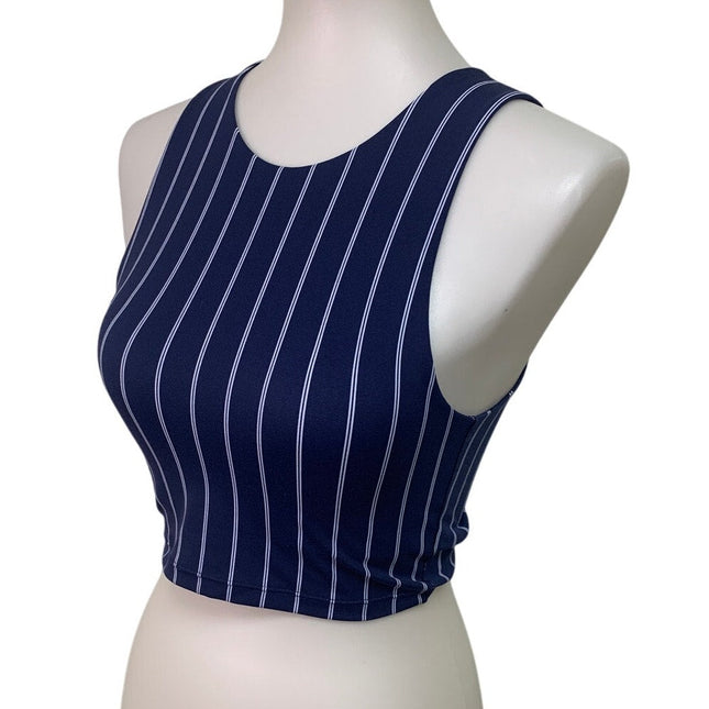New American Eagle Womens Small Navy Blue Striped Athletic Sports Bra Top