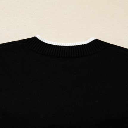 Black Contrast Trim Big Bow Accent Cropped Sweater