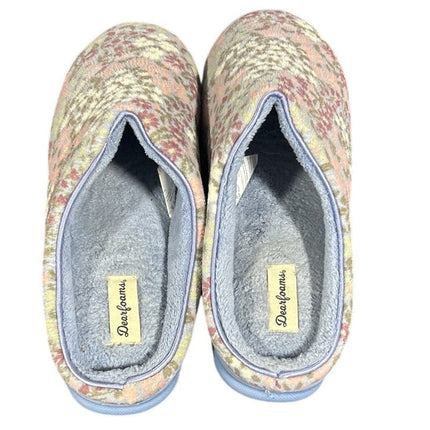 Dearfoams Womens Large 9/10 Blue Floral Memory Foam Non Slip House Slippers