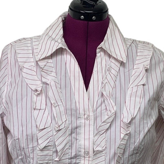 New Lane Bryant Womens Size 18 Cotton Blend Striped Long Sleeve Button Up Shirt