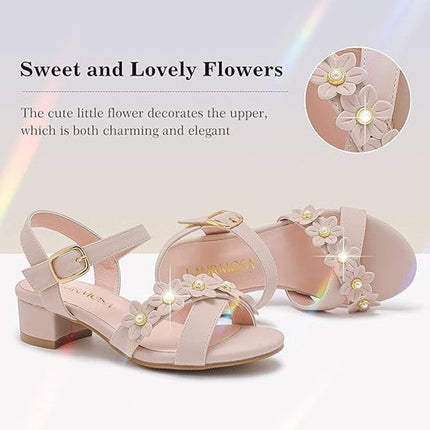Laurmosa Girls Size 4 Pinky Tan Open Toe 1" Heel Wedding Fancy Sandal Shoes