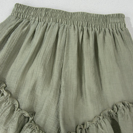Laurel Green Textured Tie Waist Ruffle Hem Shorts