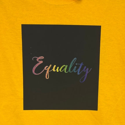 Upcycled Hand Printed Womens Small Rainbow Equality Short Sleeve Tee Shirt