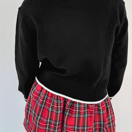 Black Contrast Trim Big Bow Accent Cropped Sweater