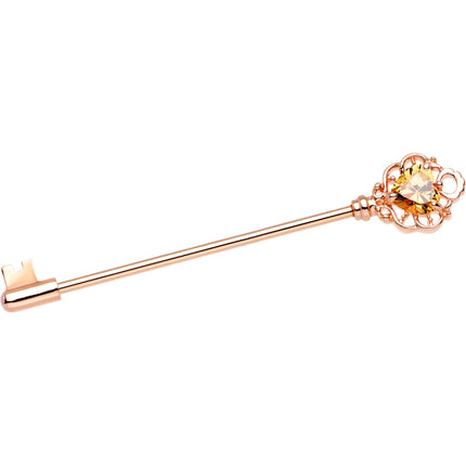 Aurora CZ Heart Rose Gold PVD Filigree Key Industrial Barbell 38mm