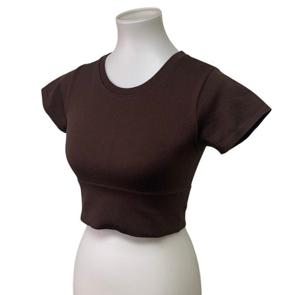 New OFFLINE By Aerie Womens Small Brown Sidewalk Seamless Cropped T-Shirt Tee