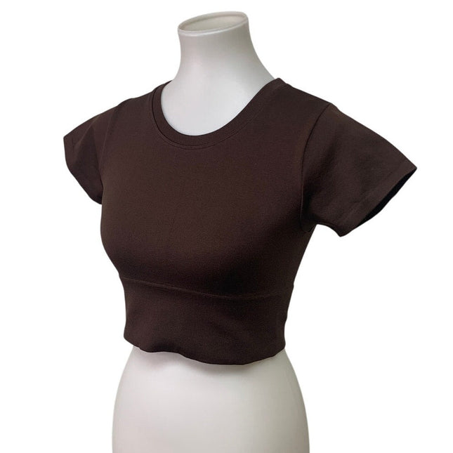 New OFFLINE By Aerie Womens Small Brown Sidewalk Seamless Cropped T-Shirt Tee