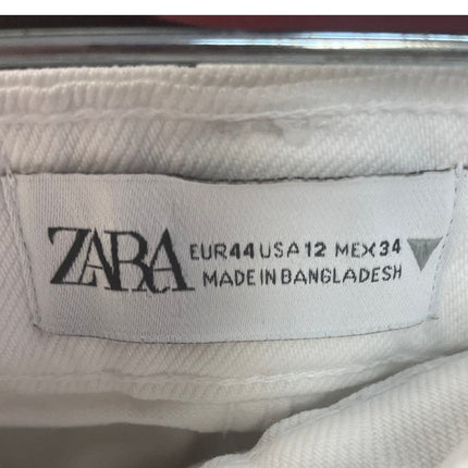 Zara Womens Size 12 Cotton Blend Rough Ankle Hem Denim White Jeans