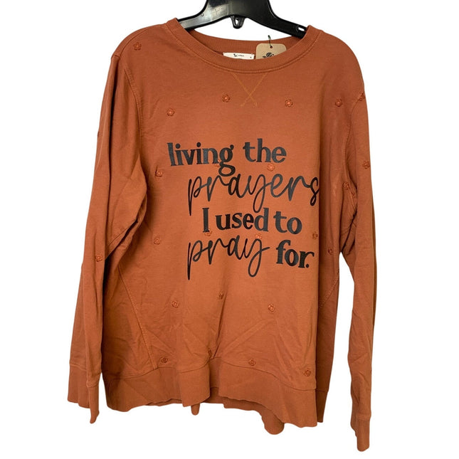 Upcycled Hand Printed Womens Size 16 Orange Living Jesus Prayers Pray Sweatshirt