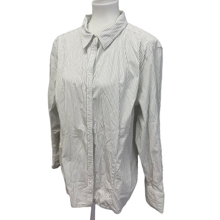 Izod Womens Plus Size 2X Long Sleeve Green Stripe Button Down Collared Shirt