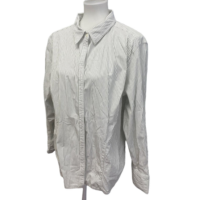 Izod Womens Plus Size 2X Long Sleeve Green Stripe Button Down Collared Shirt