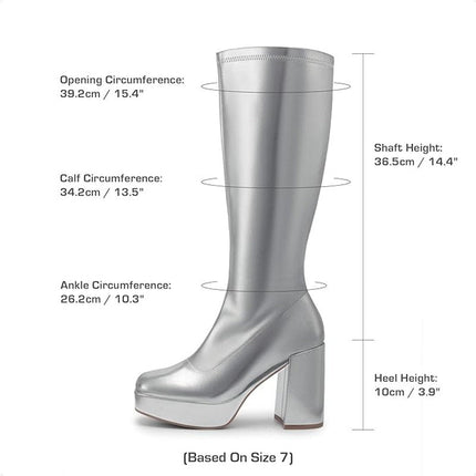 Dream Pairs Womens Size 8 Shiny Silver Zip 4" Platform Heel Knee High Gogo Boots