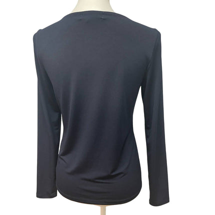 Michael Kors Small Navy Long Sleeve Keyhole Gold Charm Polyester V-Neck Blouse