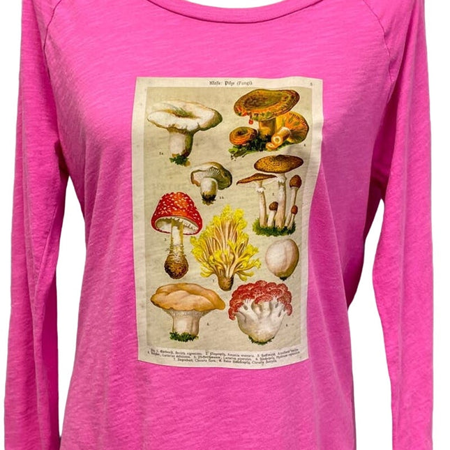 Hand Printed Upcycled Womens Medium Vintage Reference Book Mushroom Top