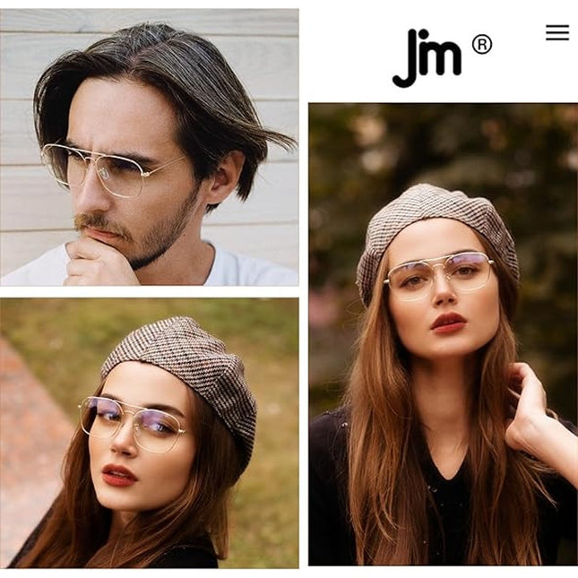 JM Aviator Mens Gold Square Photochronic Color Darkening Blue Light Glasses