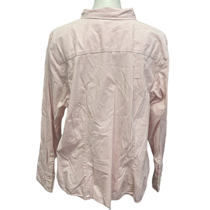Izod Womens Plus Size 2X Long Sleeve Pink Stripe Button Down Collared Shirt