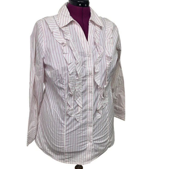New Lane Bryant Womens Size 18 Cotton Blend Striped Long Sleeve Button Up Shirt
