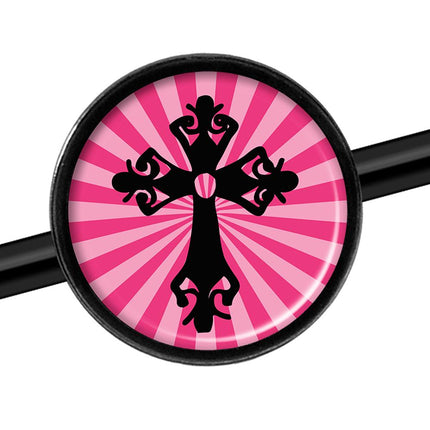 14G Pink Black Radiant Cross Black Industrial Barbell 37mm