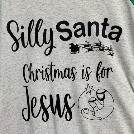 New Hand Printed Womens Large Silly Santa Christmas is for Jesus Tee Shirt